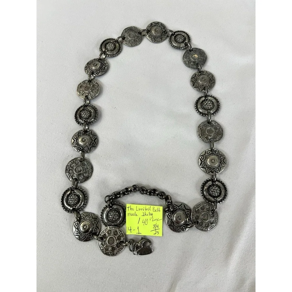 Vintage 90s The Limited Made in Italy Silver Tone Metal Chain Medallion Belt 38'